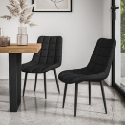 More4Homes Set Of 2 Nova Modern Faux Leather Dining Chair Padded Seat Metal Legs Kitchen (Black)