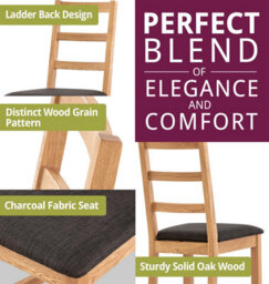 Hallowood Furniture Pair Of Oak Small Ladder Back Chairs With Charcoal Fabric Seat - thumbnail 5