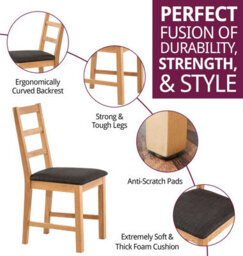 Hallowood Furniture Pair Of Oak Small Ladder Back Chairs With Charcoal Fabric Seat - thumbnail 2
