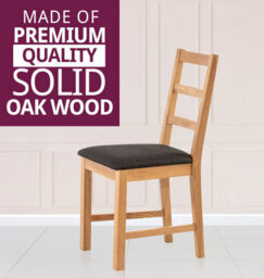 Hallowood Furniture Pair Of Oak Small Ladder Back Chairs With Charcoal Fabric Seat - thumbnail 4