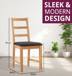 Hallowood Furniture Pair Of Oak Small Ladder Back Chairs With Charcoal Fabric Seat - thumbnail 3