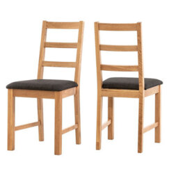 Hallowood Furniture Pair Of Oak Small Ladder Back Chairs With Charcoal Fabric Seat - thumbnail 8