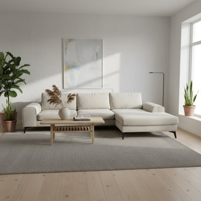 Abakus Direct Venice Chenille Corner Sofa In White Right Facing With Deep Seats And Extra-Wide Padded Arms - image 1