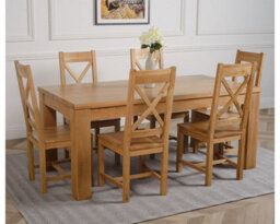 That's Furniture Dakota 182 X 92 Cm Chunky Oak Large Dining Table And 6 Chairs Dining Set With Berkeley Chairs - thumbnail 3