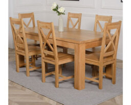 That's Furniture Dakota 182 X 92 Cm Chunky Oak Large Dining Table And 6 Chairs Dining Set With Berkeley Chairs - thumbnail 1