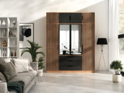 Arte Bali Lux 4-Door Wardrobe - Oak Wotan & Black Matt With Mirror And Lamella Detailing - thumbnail 3
