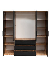 Arte Bali Lux 4-Door Wardrobe - Oak Wotan & Black Matt With Mirror And Lamella Detailing - thumbnail 2