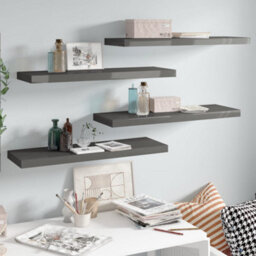 Berkfield Floating Wall Shelves 4 Pcs High Gloss Grey 80X23.5X3.8 Cm Mdf