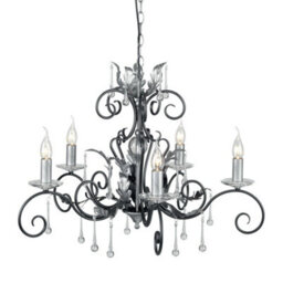 Elegant 5 Bulb Handmade Chandelier With Cut Glass In Black And Silver For Stunning Interiors