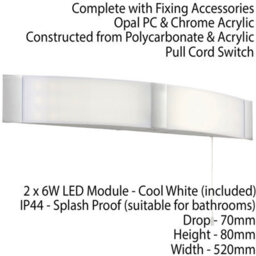 2 Pack Led Bathroom Wall Light 2X 6W Cool White Ip44 Curved Chrome Mirror Lamp - thumbnail 3
