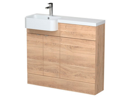 Hudson Reed Fusion Floor Standing Combination Vanity Unit & Left Hand Semi Recessed Basin, Sink Vanity Unit, Bleached Oak, 1000mm - image 1