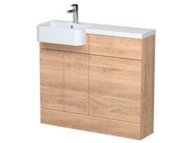 Hudson Reed Fusion Floor Standing Combination Vanity Unit & Left Hand Semi Recessed Basin, Sink Vanity Unit, Bleached Oak, 1000mm - thumbnail 1