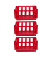 9 Tier Multi-Purpose Plastic Stacking Storage Basket Stackable Shelves Vege Fruit Food Stationary Organize Rack Stand Red 35Cm