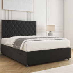 Bsspoke Mia Divan Bed Set Black Plush Velvet 24Inch Headboard 2 Drawers Same Side & Memory Foam Spring Mattress In All Sizes - thumbnail 3