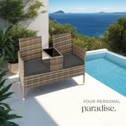 Tectake Garden Bench Narbonne - 2-Seater With Table, Weather-Resistant Polyrattan - Nature/dark Grey - 1 - thumbnail 8