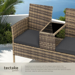 Tectake Garden Bench Narbonne - 2-Seater With Table, Weather-Resistant Polyrattan - Nature/dark Grey - 1 - thumbnail 4