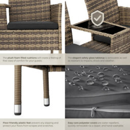 Tectake Garden Bench Narbonne - 2-Seater With Table, Weather-Resistant Polyrattan - Nature/dark Grey - 1 - thumbnail 5
