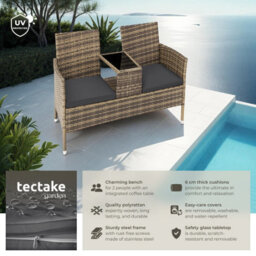 Tectake Garden Bench Narbonne - 2-Seater With Table, Weather-Resistant Polyrattan - Nature/dark Grey - 1 - thumbnail 2