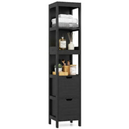 Tall Bathroom Storage Cupboard Narrow Freestanding Floor Cabinet - thumbnail 1