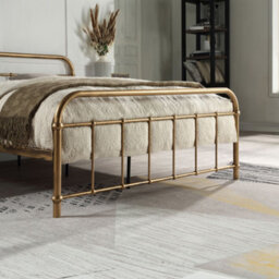 SlumberWorx Tewin Vintage Hospital Style Antique Brass Double Metal Bed Frame - thumbnail 5