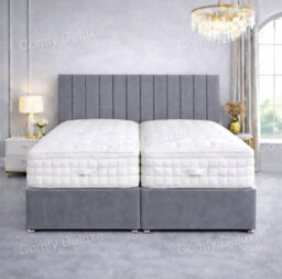 Comfy Deluxe 5Ft Kingsize Zip Link 6X3 Length Grey Plush Divan Bed Full Set 4 Drawers - thumbnail 1