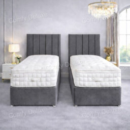 Comfy Deluxe 5Ft Kingsize Zip Link 6X3 Length Grey Plush Divan Bed Full Set 4 Drawers - thumbnail 2