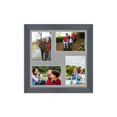 AK Frames 12X12 Dark Grey Classic Multi Photo Frame With Silver Mount - Holds 4 Apertures (4X) 6X4 Photos - image 1