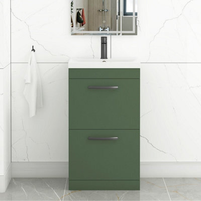 Royal Bathrooms Turin 500mm Floor Standing Vanity Unit Matt Green 2 Drawer Mid-Edge Basin With Matt Black Handles - image 1