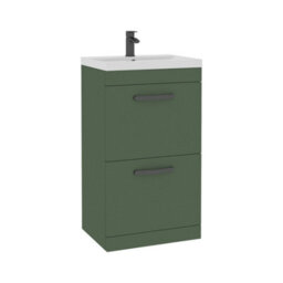 Royal Bathrooms Turin 500mm Floor Standing Vanity Unit Matt Green 2 Drawer Mid-Edge Basin With Matt Black Handles - thumbnail 6