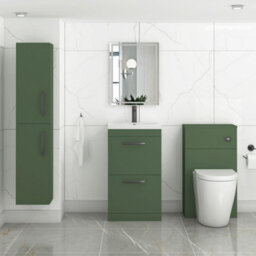 Royal Bathrooms Turin 500mm Floor Standing Vanity Unit Matt Green 2 Drawer Mid-Edge Basin With Matt Black Handles - thumbnail 4