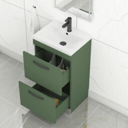 Royal Bathrooms Turin 500mm Floor Standing Vanity Unit Matt Green 2 Drawer Mid-Edge Basin With Matt Black Handles - thumbnail 5