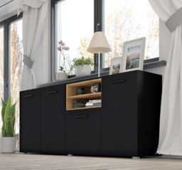 Arte Anette L Sideboard Cabinet In Black And Oak Artisan 1510mm X 440mm X 860mm - thumbnail 3