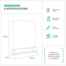 Livivo Clothing Rail With Shoe Rack - White - thumbnail 9