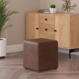 Rust Aged Leather Brown Italian Leather Cube Seat  Handmade Uk By Footstools Direct