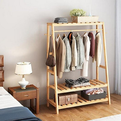 Fativo  Wood Clothes Rail Rack Garment Dress Hanging Display Stand Shoe Rack Storage 165Cm H, Natural Wood - image 1