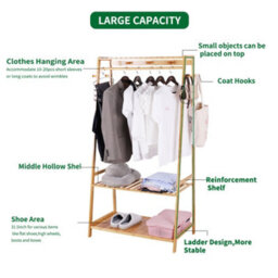 Fativo  Wood Clothes Rail Rack Garment Dress Hanging Display Stand Shoe Rack Storage 165Cm H, Natural Wood - thumbnail 5