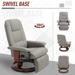 Homcom Ergonomic Office Recliner Sofa Chair Pu Leather Armchair Lounger Grey - thumbnail 6