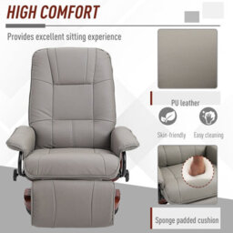 Homcom Ergonomic Office Recliner Sofa Chair Pu Leather Armchair Lounger Grey - thumbnail 7