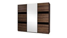 Arte Denver 13 Sliding Door Wardrobe - Oak Monastery & Black Gloss With Mirror - W2500mm X H2150mm X D690mm - thumbnail 1