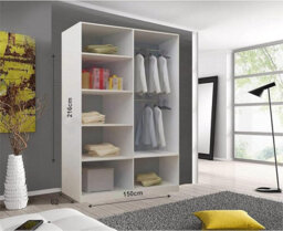 Sliding Wardrobe With Mirror Space Saving Bedroom Wardrobe, Contemporary Bedroom Sliding Wardrobe & Mirror Wardrobe (Black, 150Cm) - thumbnail 2
