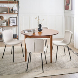 Wyld And Coco Fabric Dining Chairs Set Of 4 Light Beige Upholstery Black Metal Legs Modern Retro - thumbnail 2