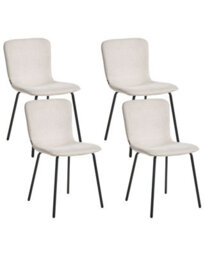 Wyld And Coco Fabric Dining Chairs Set Of 4 Light Beige Upholstery Black Metal Legs Modern Retro - thumbnail 3