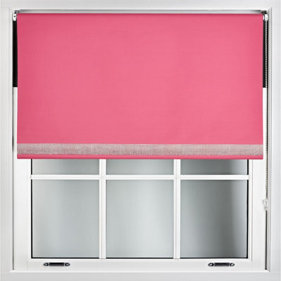 Furnished Diamante Edge Blackout Roller Blinds Made To Measure - Fuchsia Pink (W)60Cm X (L)165Cm - image 1