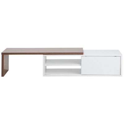 Beliani Tv Stand, White And Light Brown Mdf, Extending Top For Tvs Up To 70 Inch - - image 1