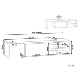 Beliani Tv Stand, White And Light Brown Mdf, Extending Top For Tvs Up To 70 Inch - - thumbnail 4