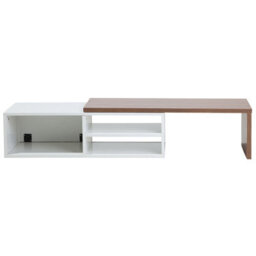 Beliani Tv Stand, White And Light Brown Mdf, Extending Top For Tvs Up To 70 Inch - - thumbnail 5