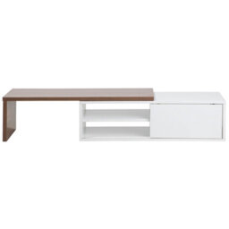 Beliani Tv Stand, White And Light Brown Mdf, Extending Top For Tvs Up To 70 Inch - - thumbnail 1