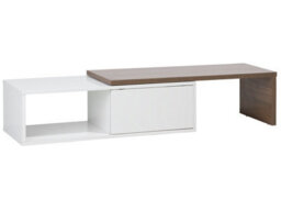 Beliani Tv Stand, White And Light Brown Mdf, Extending Top For Tvs Up To 70 Inch - - thumbnail 3