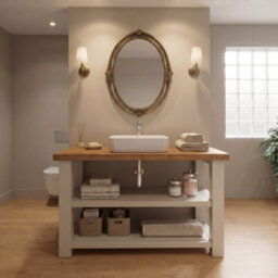 L70Xw44Cm Bramley Cashmere Colour Solid Wood Bathroom Vanity With Shelf