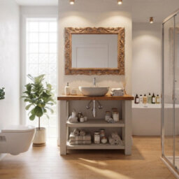 L70Xw44Cm Bramley Cashmere Colour Solid Wood Bathroom Vanity With Shelf - thumbnail 8